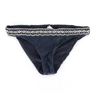 Ella Moss Women Black Embroidered Gilded Age Swimsuit Bikini Bottom Size S/M